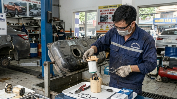 xúc rửa bình xăng bằng pp hạ bình