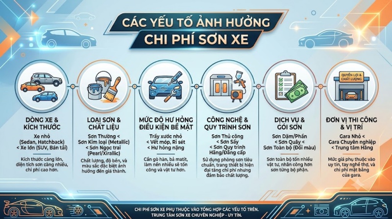 yếu tố ảnh hưởng chi phí sơn xe
